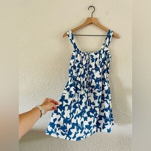 American Eagle Blue & White Tie Front Babydoll Tank Mini Dress